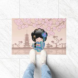 Keiko Kokeshi Doll - Blue Kimono Geisha Girl Doormat