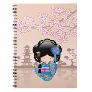Keiko Kokeshi Doll - Blue Kimono Geisha Girl Notebook
