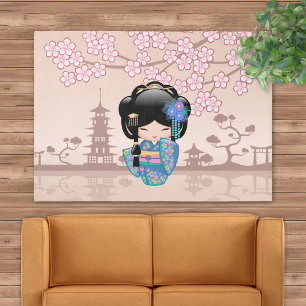 Keiko Kokeshi Doll - Blue Kimono Geisha Girl Rug