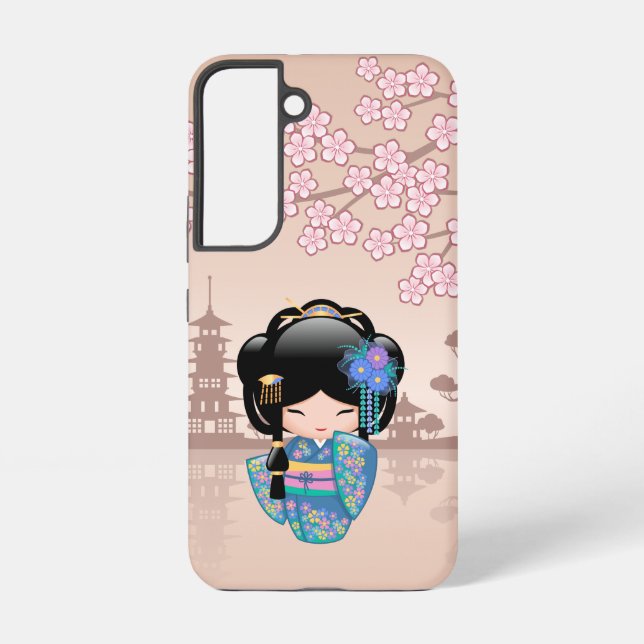 Keiko Kokeshi Doll - Blue Kimono Geisha Girl Samsung Galaxy Case (Back)