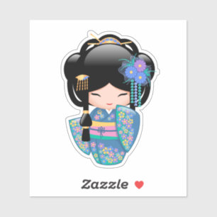 Keiko Kokeshi Doll - Blue Kimono Geisha Girl Sticker