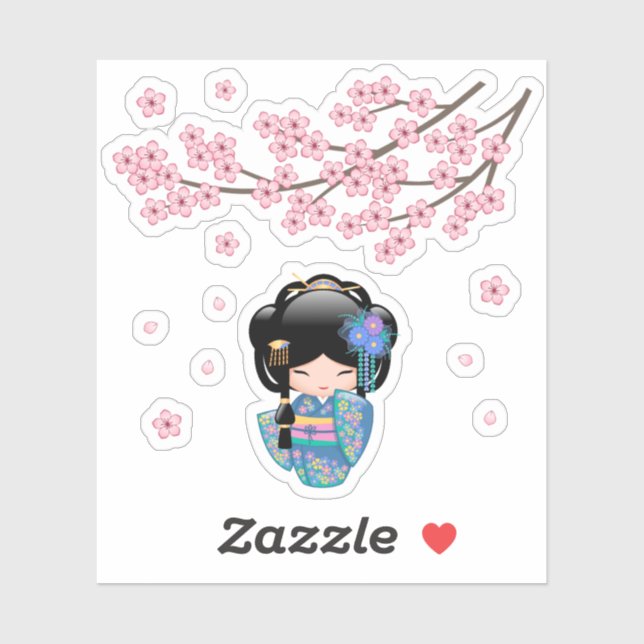 Keiko Kokeshi Doll - Cute Japanese Geisha Girl Sticker (Sheet)