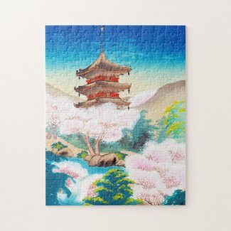 Keisui Pagoda in Spring japanese oriental scenery Jigsaw Puzzle