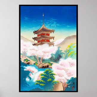 Keisui Pagoda in Spring japanese oriental scenery Poster