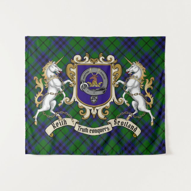 Keith Clan Badge & Unicorns w/Tartan Tapestry (Front (Horizontal))