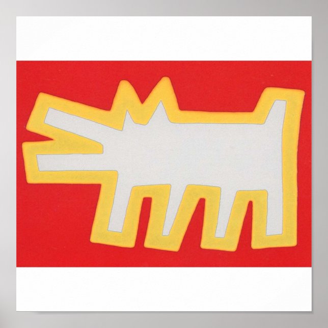 Keith Haring Dog Red and Yellow Design  Poster (Front)