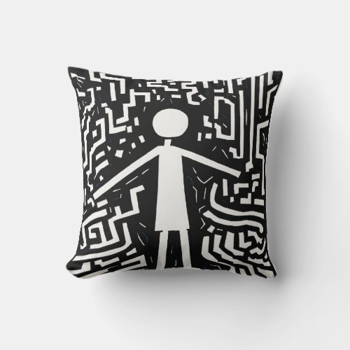 Keith Haring Style People and Wave Pillow