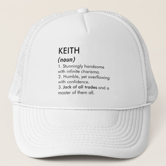 Keith name, Editable name, Custom name Trucker Hat (Front)
