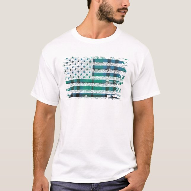 Keith Surname American Flag Scottish Clan Tartan T-Shirt (Front)