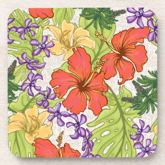Keleah Tropical Hawaiian Hibiscus and Orchids Beverage Coaster