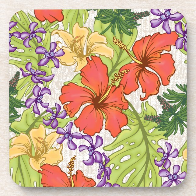 Keleah Tropical Hawaiian Hibiscus and Orchids Beverage Coaster (Front)