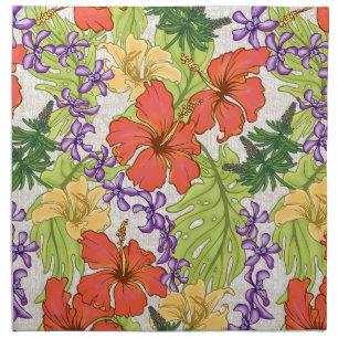 Keleah Tropical Hawaiian Hibiscus and Orchids Cloth Napkin