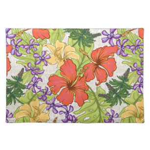 Keleah Tropical Hawaiian Hibiscus and Orchids Cloth Placemat