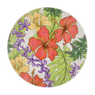 Keleah Tropical Hawaiian Hibiscus and Orchids Cutting Board