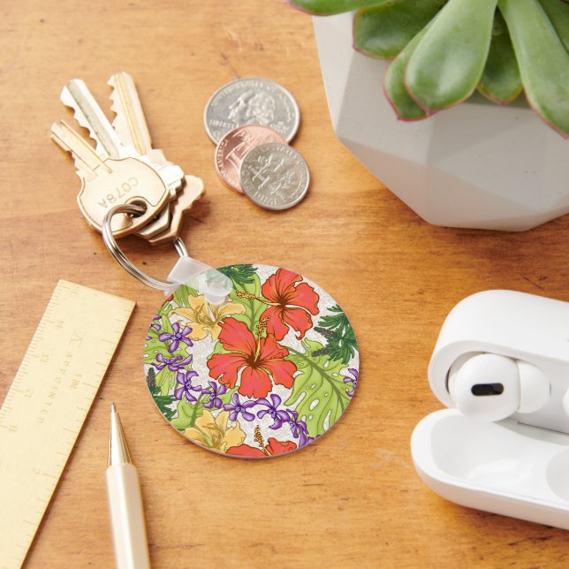 Keleah Tropical Hawaiian Hibiscus and Orchids Keychain (Desk)