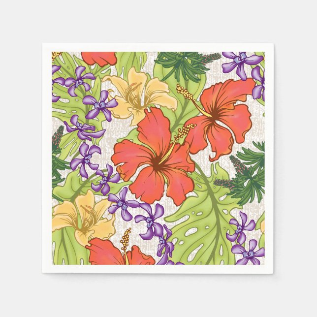 Keleah Tropical Hawaiian Hibiscus and Orchids Napkins (Front)