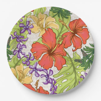 Keleah Tropical Hawaiian Hibiscus and Orchids Paper Plates