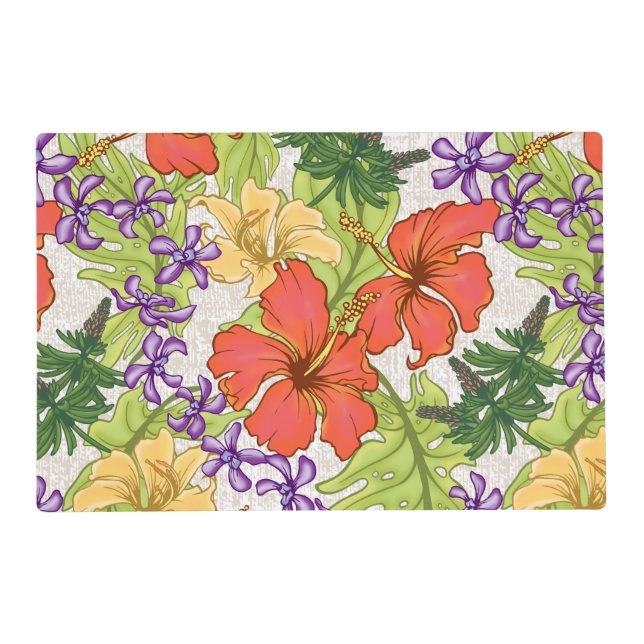 Keleah Tropical Hawaiian Hibiscus and Orchids Placemat (Front)