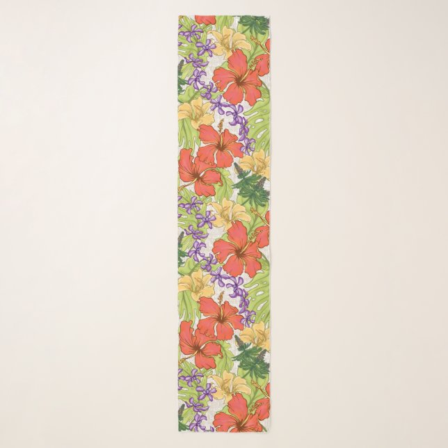 Keleah Tropical Hawaiian Hibiscus and Orchids Scarf (Front)