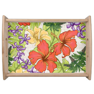 Keleah Tropical Hawaiian Hibiscus and Orchids Serving Tray