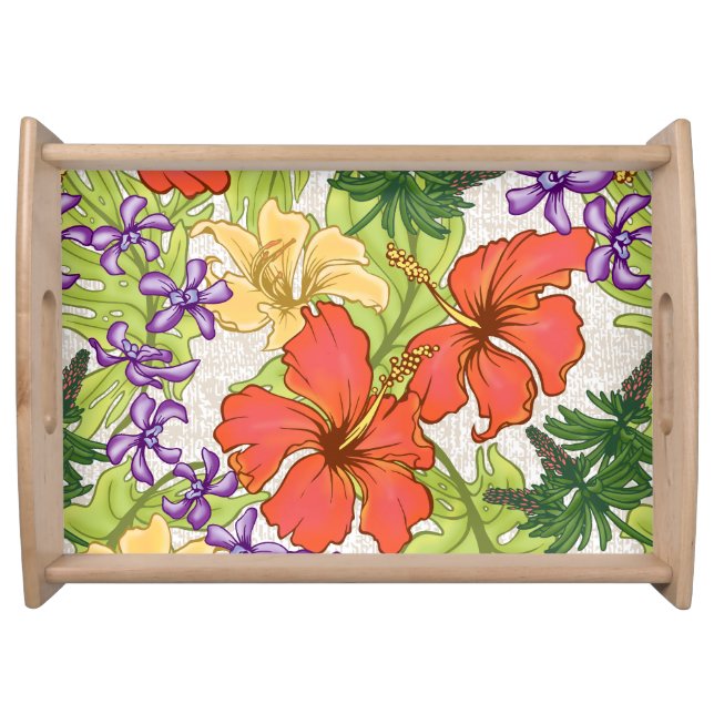 Keleah Tropical Hawaiian Hibiscus and Orchids Serving Tray (Front)