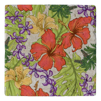 Keleah Tropical Hawaiian Hibiscus and Orchids Trivet