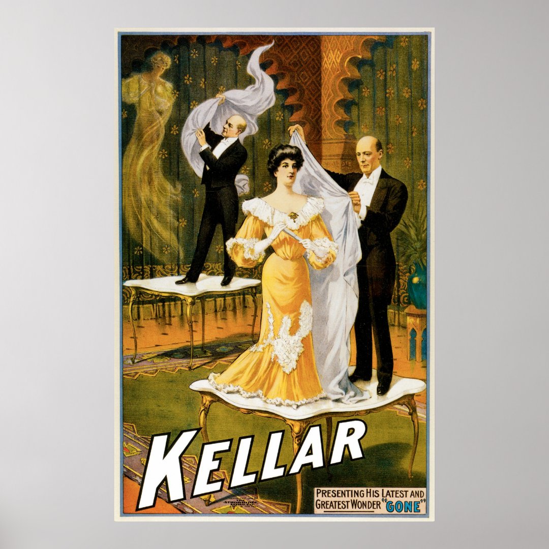 Poster Pubblicitario Vintage 1890 Kellar's Dungeon - Magia E Illusionismo - 24x12 Pollici