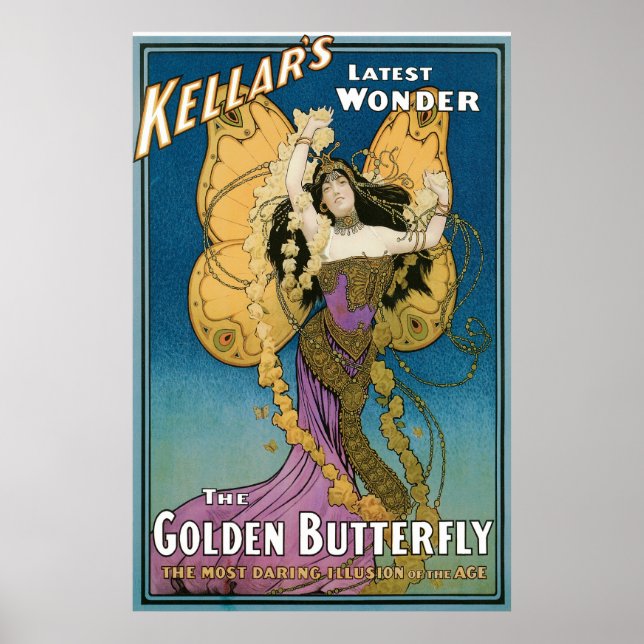Kellar's ~ Golden Butterfly Vintage Magic Act Poster (Front)