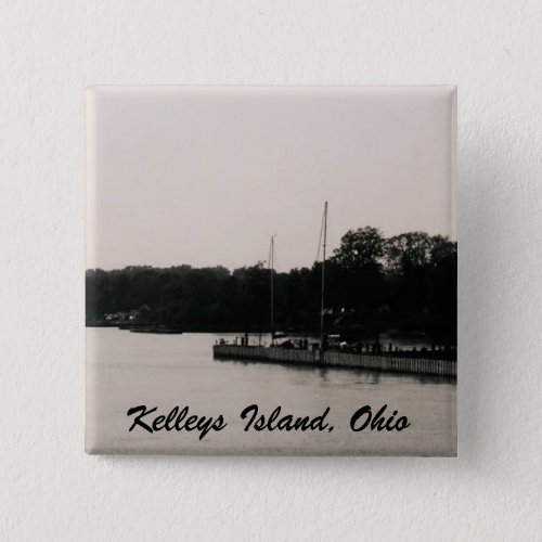 Kelleys Island boat dock black and white photo Button