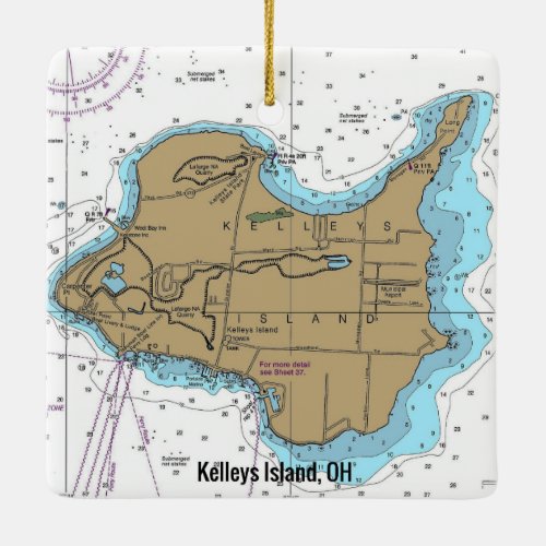 Kelleys Island OH Nautical Chart Ceramic Ornament