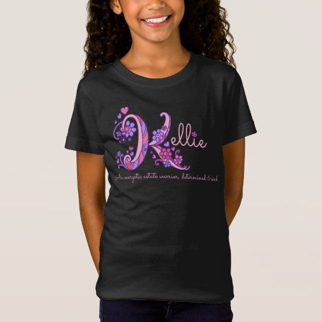 Kellie girls name meaning K monogram hearts T-Shirt (Front)