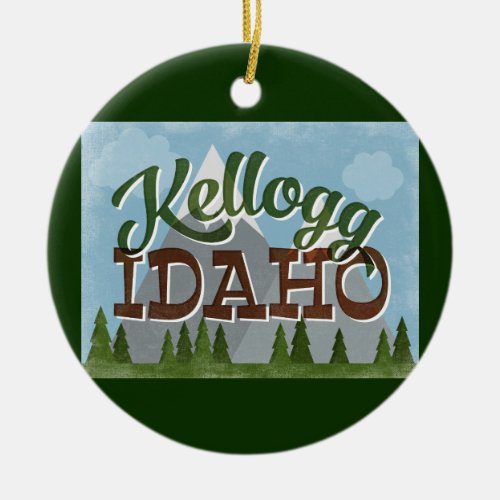 Kellogg Idaho Fun Retro Snowy Mountains Ceramic Ornament