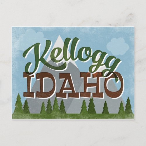 Kellogg Idaho Fun Retro Snowy Mountains Postcard