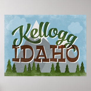 Kellogg Idaho Fun Retro Snowy Mountains Poster