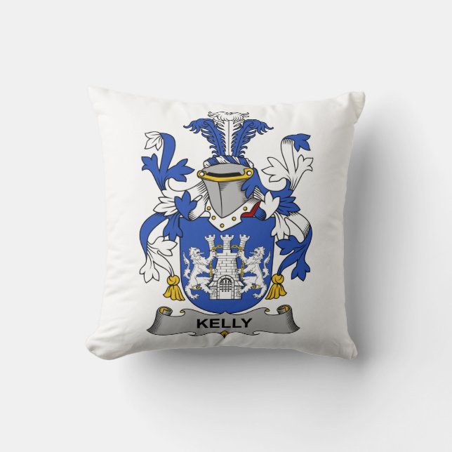 Kelly Family Crest Throw Pillow (Front)