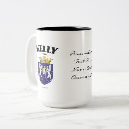 Kelly Family Crest, Translation &amp; Meaning Two-Tone Coffee Mug