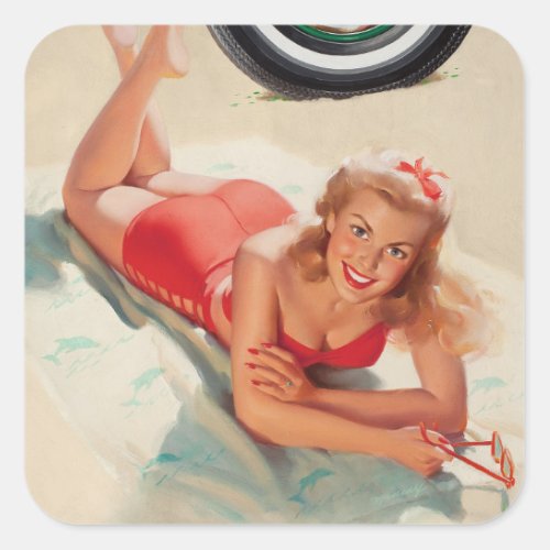 Kelly Girl Pin Up Art Square Sticker