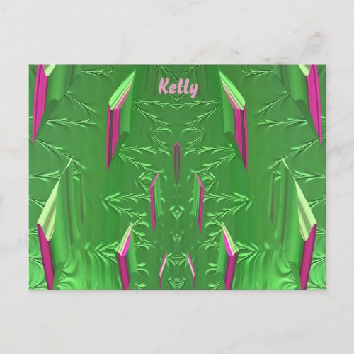 KELLY  Glossy Postcard 3D Pink Green Zany
