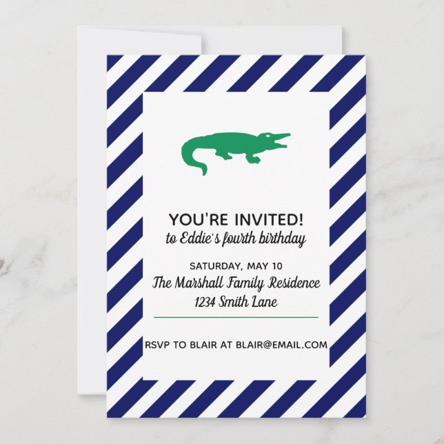 Kelly Green Alligator Invitation (Front)