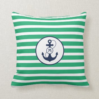 Kelly Green Anchor Monogram Throw Pillow by snowfinch at Zazzle