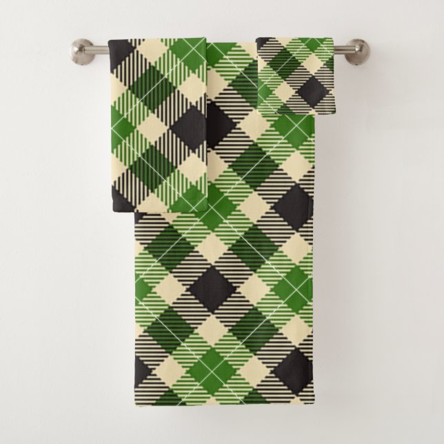 Kelly Green and Black Tartan Plaid Bath Towel Set (Insitu)