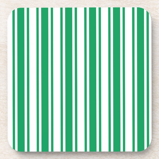 Kelly green and white candy stripes beverage coaster (Front)