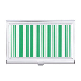 Kelly green and white candy stripes business card case