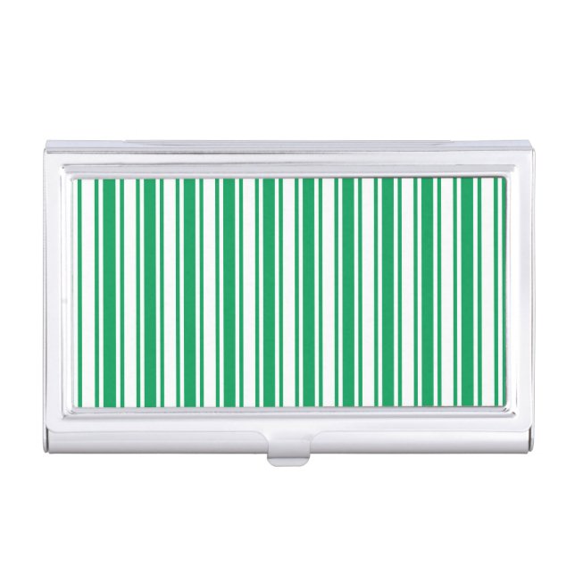 Kelly green and white candy stripes business card case (Front)