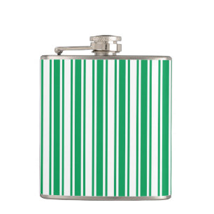 Kelly green and white candy stripes flask
