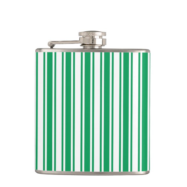 Kelly green and white candy stripes flask (Front)