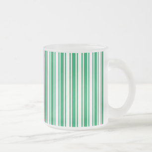 Kelly green and white candy stripes frosted glass coffee mug