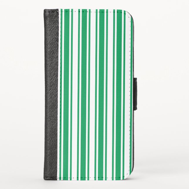 Kelly green and white candy stripes iPhone wallet  (Front)