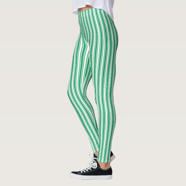 Kelly green and white candy stripes leggings (Left)