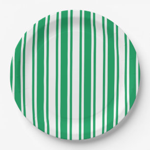 Kelly green and white candy stripes paper plates